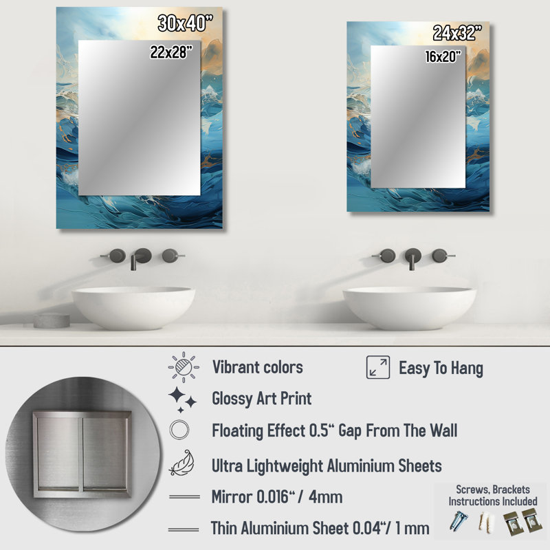 Blanc blanc tempête liquide Art Charm - tempête grand miroir, miroir mural décoratif traditionnel, impression d'art en métal