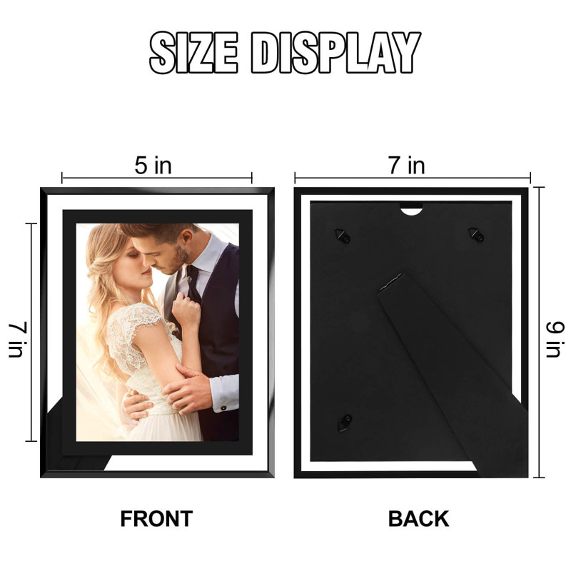 Picture Frames, HD Real Glass 5 By 7 Photo Frame Mirrored Edge Great Gift, For Tabletop Display (2 Pack/Silver), Black