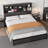 Full/Queen/King Bed Frame with Bookcase Headboard & Charging Station, Under Bed Storage, Black-729944594