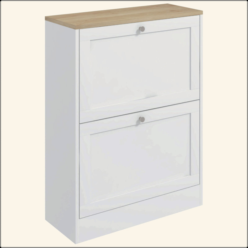 Slim Entryway Shoe Cabinet, Modern Hidden Shoe Storage with 2 Flip Drawers & Adjustable Shelves, Holds 12 Pairs of Shoes