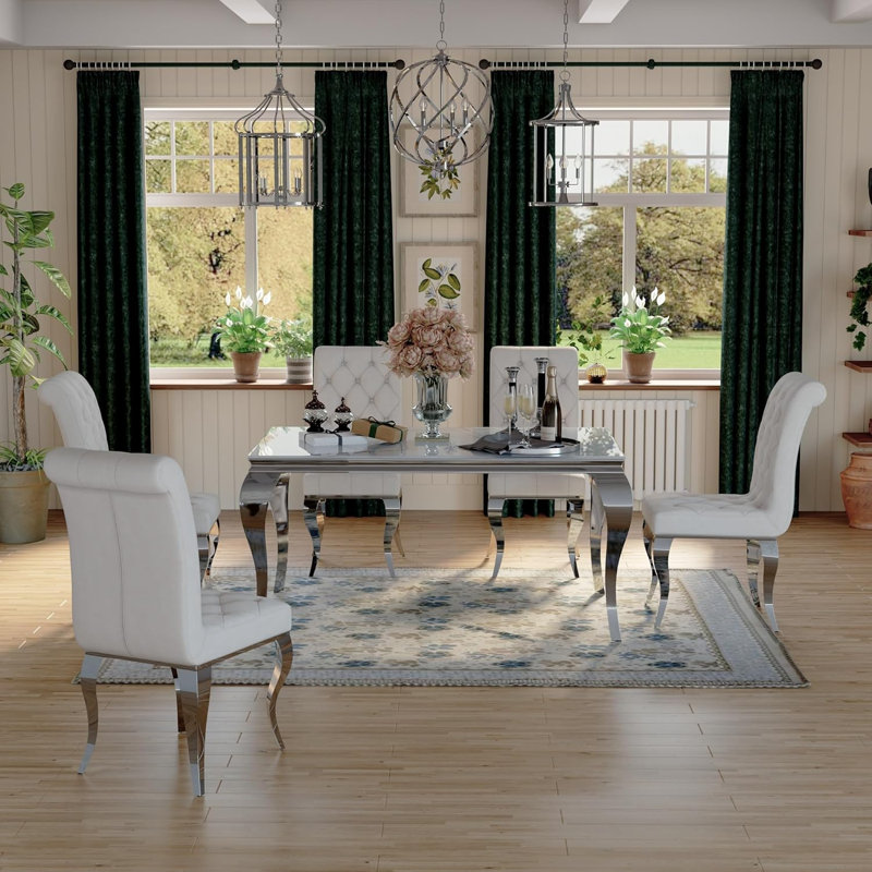 Kenyara Glass Top Metal Base Dining Table, Silver