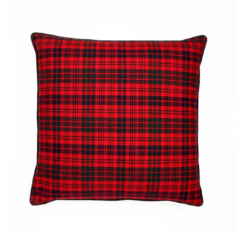 Plaid Cotton Pillow Cover, 24" x 24", Red Plaid, Feathers