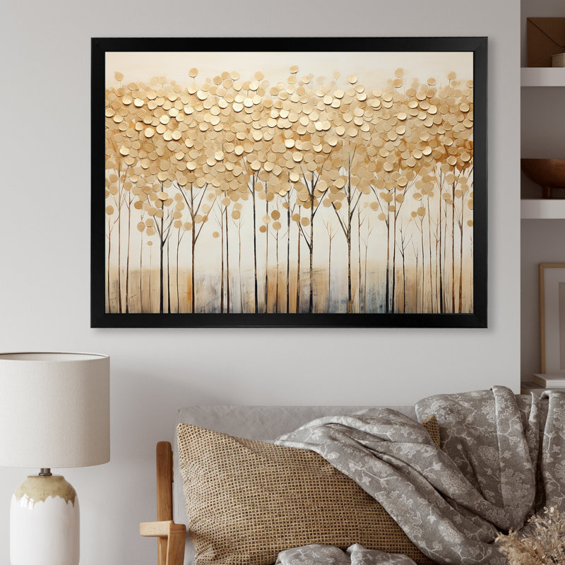Minimalisme Golden Trees Harmony sur toile, Cadre simple noir, H 30 po x l 40 po x P 1,5 po