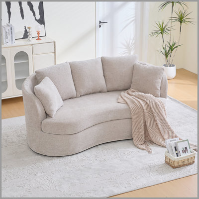 Canapé incurvé de 73,82 po de largeur, siège très profond en chenille moelleuse de luxe moderne, 4 coussins amovibles, convient aux petits espaces, salons, chambres à coucher, taupe