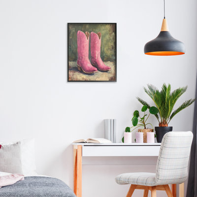 Distressed Pink Cowgirl Boots Framed Giclee, design by Petal Prints Design
