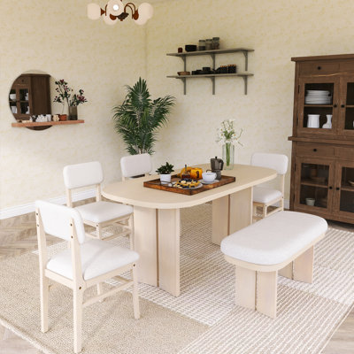 6-Piece Upholstered Rectangular Dining Room Table Set With Bench