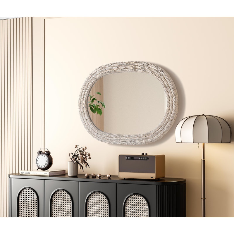 Miroir Dennard ovale cornhusk 42 en lin blanc, 42 po x 30 po