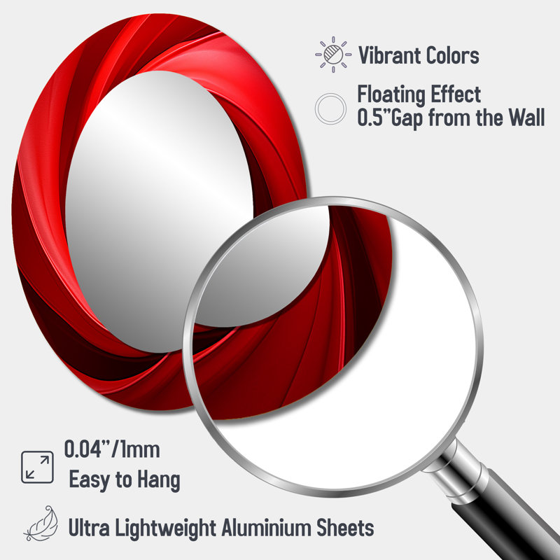 Red Perpetual Pulse Vortex - Red Modern Oval Wall Mirror, 40" x 30"