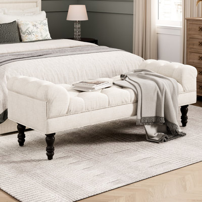 Bouton, banc d'intérieur, rembourré beige avec accoudoirs roulés, confortable et polyvalent pour la chambre à coucher, grand repose-pieds, banc, chambre à coucher, salon, vestibule, étable
