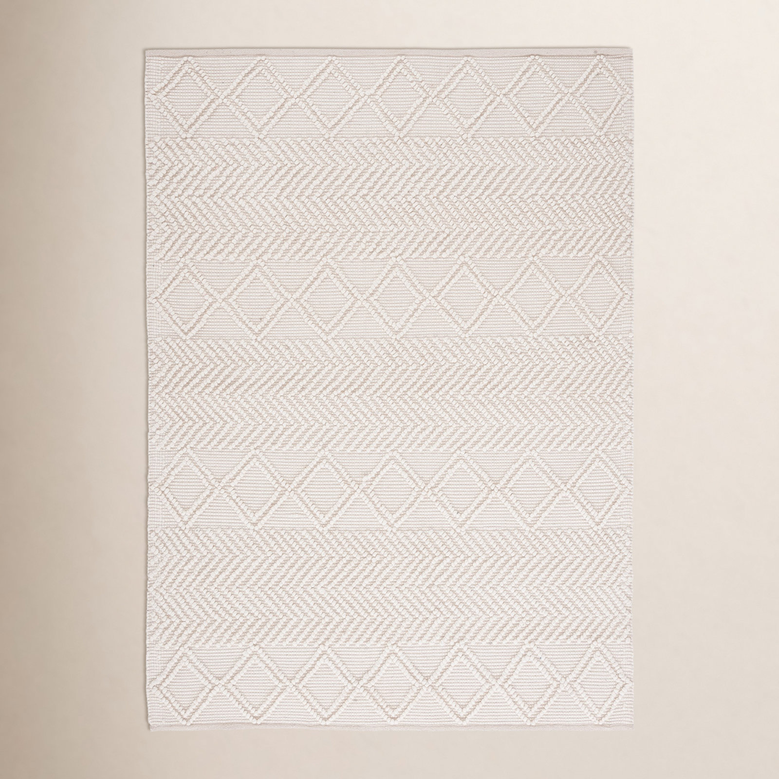 Tarres Cream Hand-Woven Geometric Wool Rug, Rectangle 5' x 8'