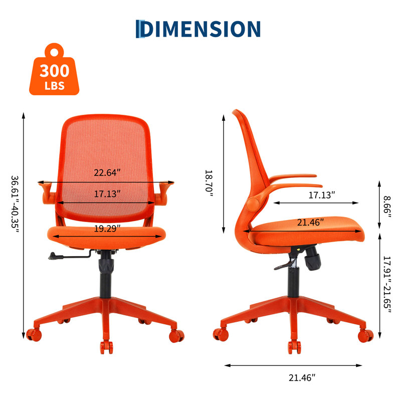 Fauteuil de bureau pivotant à hauteur réglable, Orange, Orange
