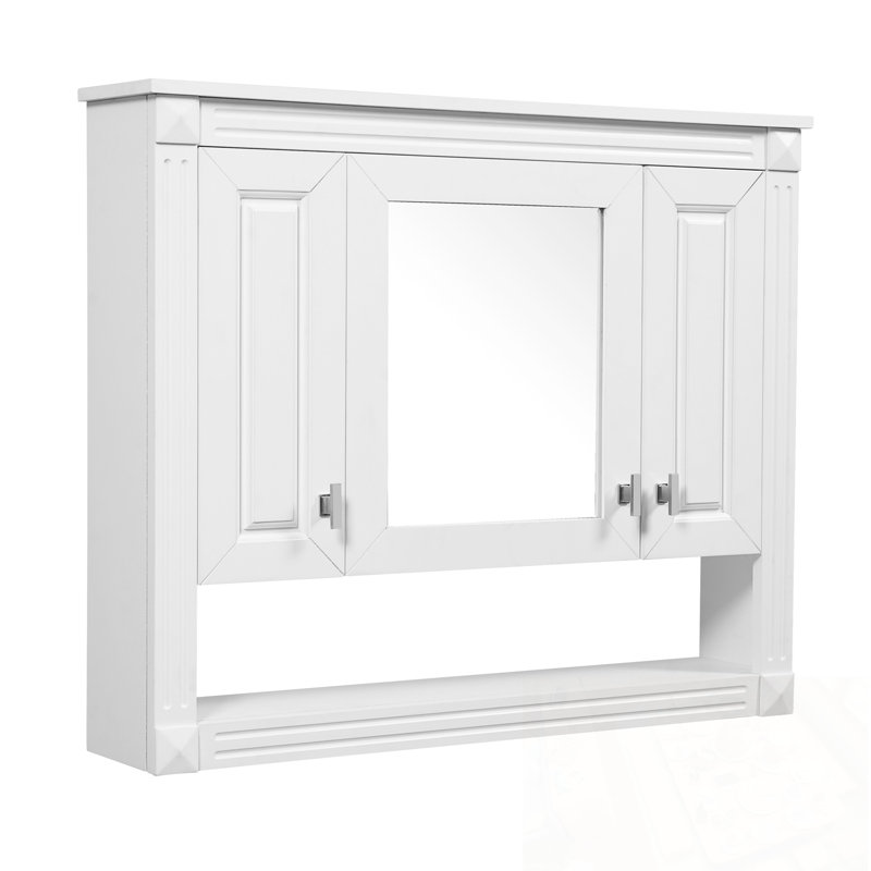 Armoire de rangement murale à miroir avec tablette ouverte