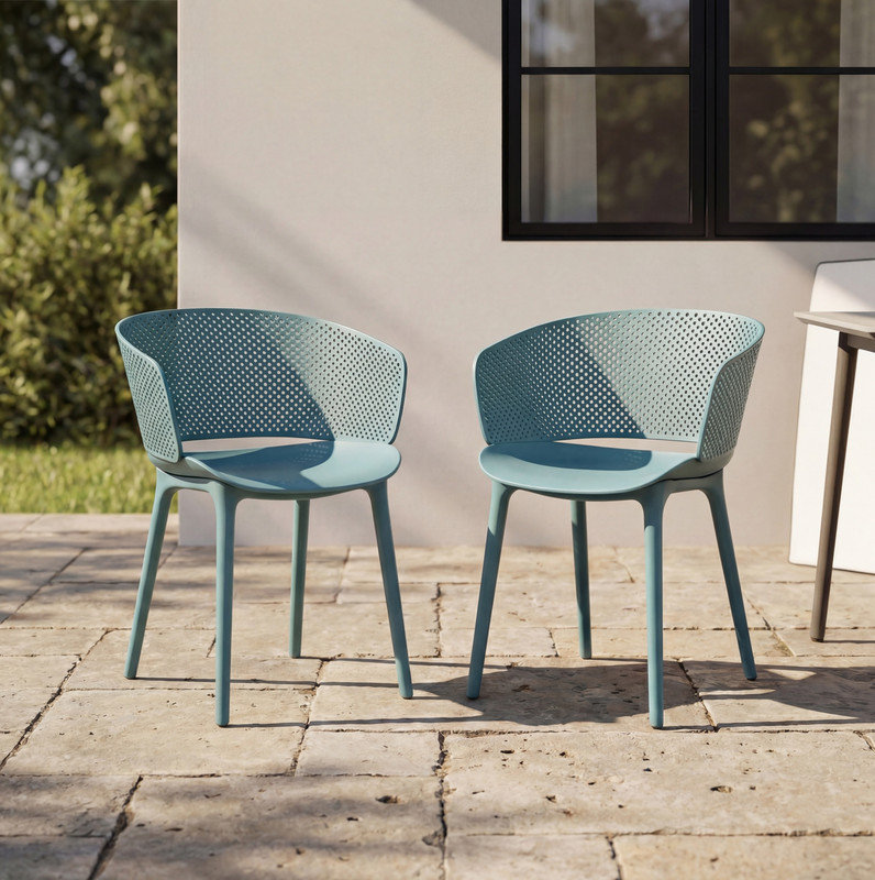 Chaise de salle à manger moderne à dossier perforé - résistante aux intempéries, utilisation intérieure / extérieure (ensemble de 2)