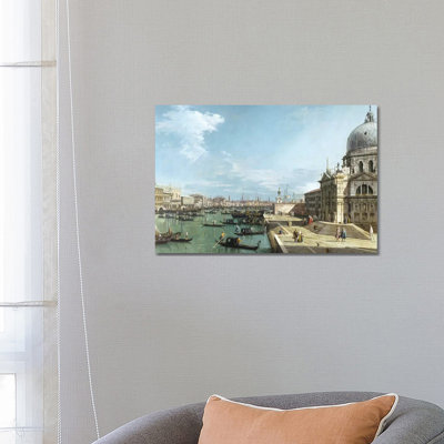 The Entrance To The Grand Canal And The Church Of Santa Maria Della Salute, Venice by Canaletto - Wrapped Canvas Print