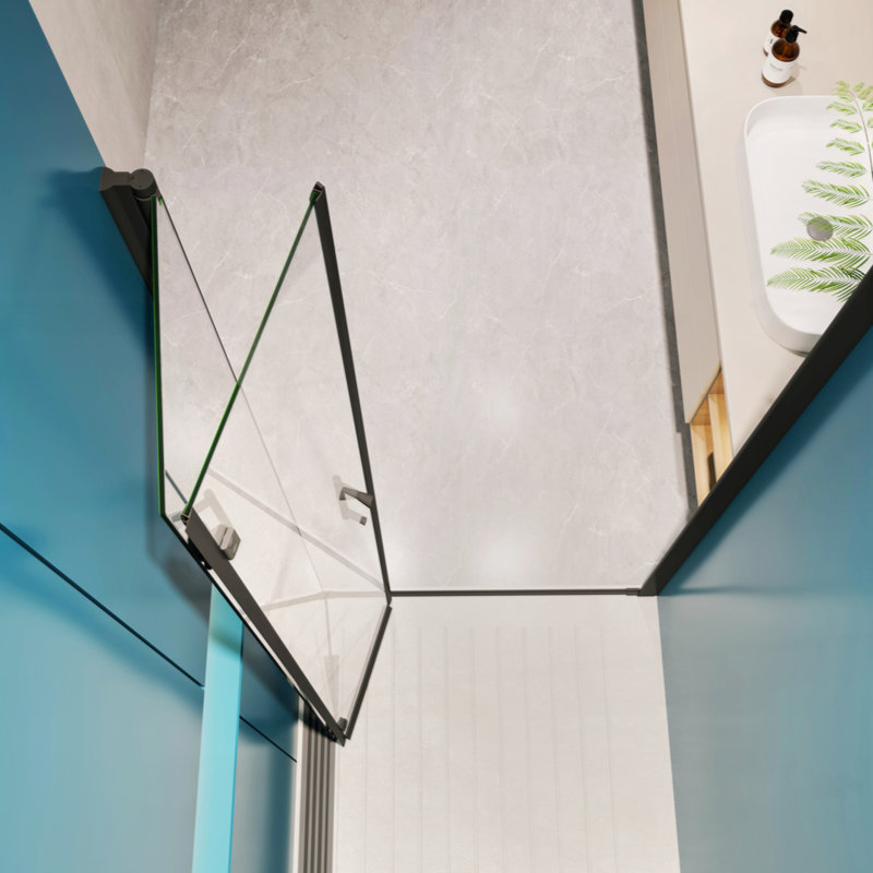 Porte de douche pivotante universelle à ajustement de 1 3/8 po avec finition en verre trempé de 1/4 po, Noir mat