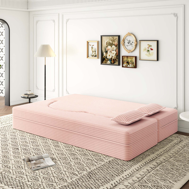 Canapé-lit moderne avec 2 coussins, canapé-lit convertible en velours côtelé rembourré de mousse, matelas pliant de 15 po pour le salon, lit d'invité, aucun assemblage requis