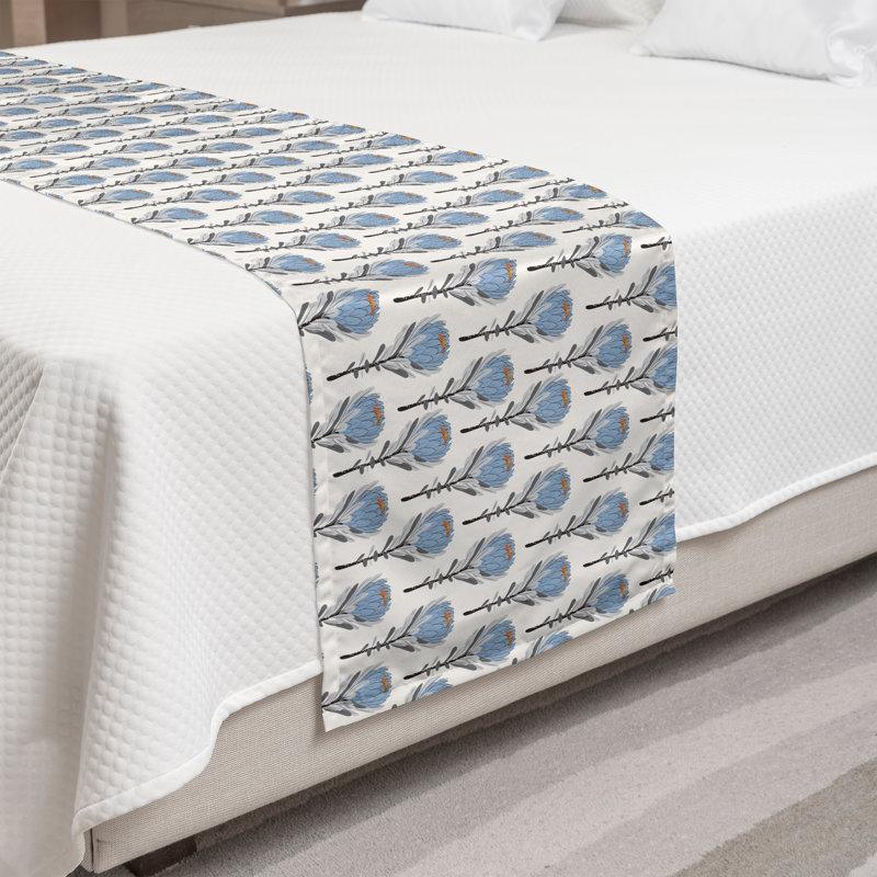 Ambesonne Dusty Blue Bed Runner Protea Flowers Pattern Ivory Blue Grey, King