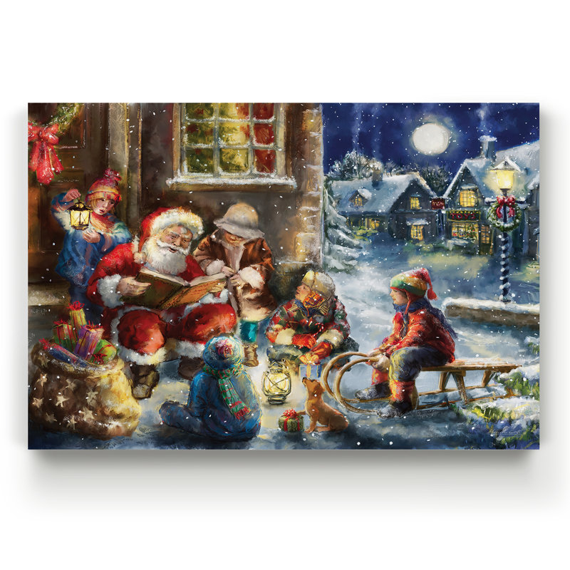 «Story Time Santa» par Parvez Taj - reproduction d'art sur toile tendue, H 12 po x l 8 po x P 1 po