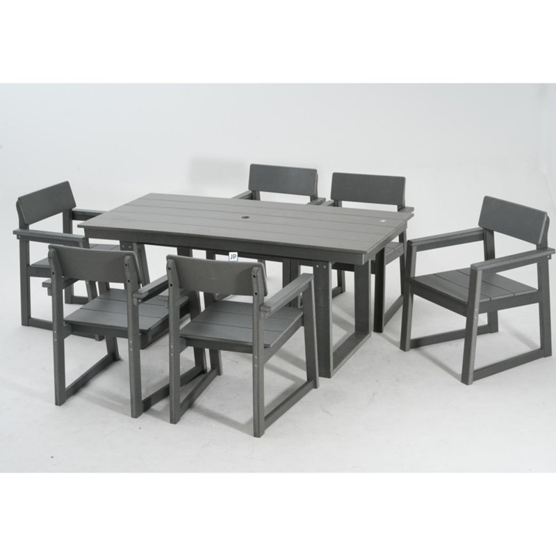 Ensemble de salle à manger 7 pièces en PEHD pour l'extérieur, Gris, H 29,5 po x l 66,9 po x P 31,9 po