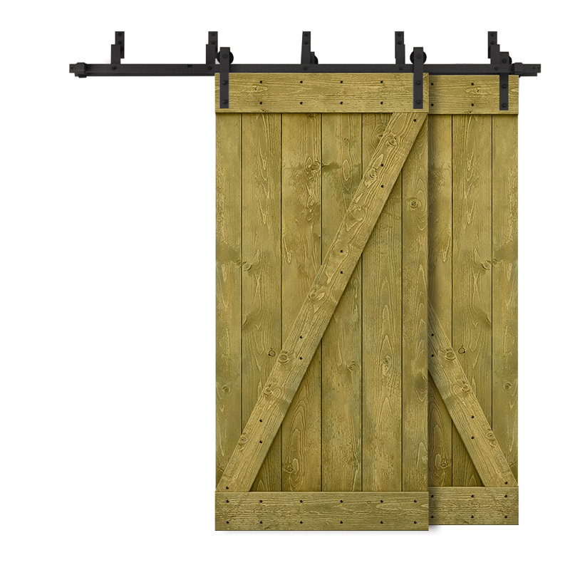Porte de grange à panneaux et en bois avec quincaillerie d'installation, 40 po x 84 po, Vert jungle
