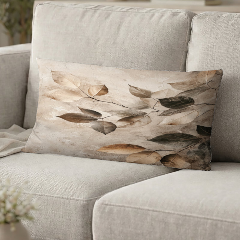 Coussin décoratif à motif de feuilles - Taupe, H 12 po x l 20 po