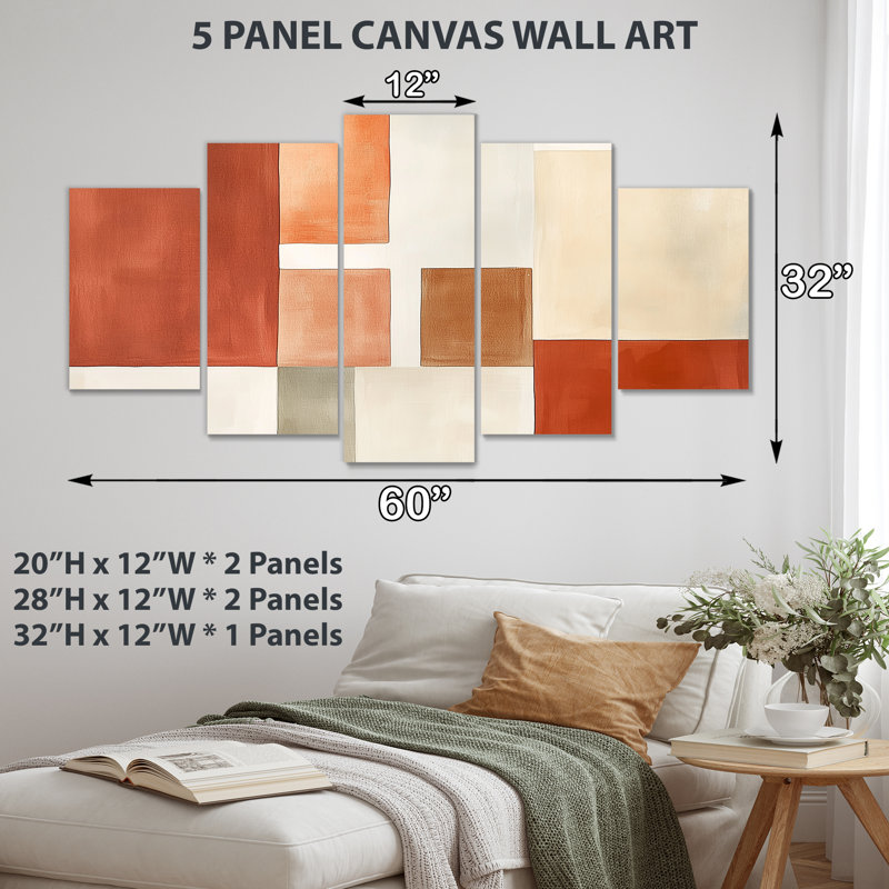 «Earth Tone», art mural géométrique, toile abstraite en bloc, panneau de blocs minimalistes 5 tons de terre