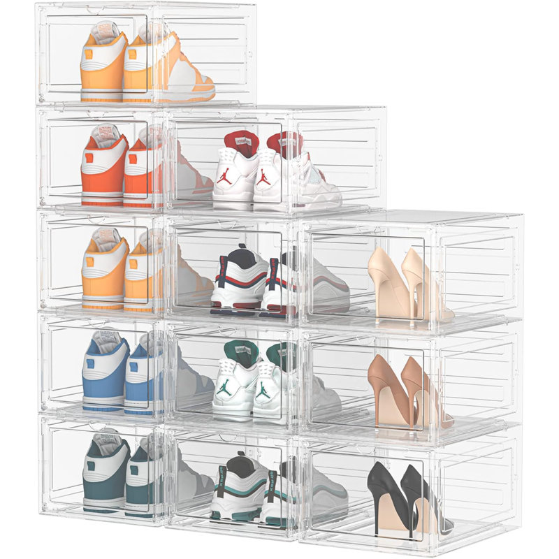 Shoe Box,12 Pack Shoe Storage Boxes, Clear Plastic Stackable Shoe Organizer Containers With Lid,34.5 X 27 X 19 Cm