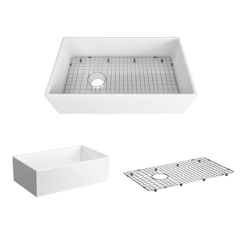 ADRIA FIRECLAY KITCHEN SINK, 33", MATTE BLACK, Polished White