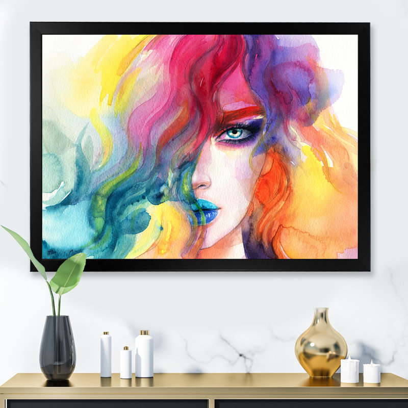 Mannequin avec un maquillage vif II - œuvre d'art sur toile Glam, Cadre noir, H 8 po x l 12 po x P 1 po