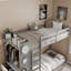 Lit superposé simple au-dessus de simple avec 4 tiroirs de rangement, garde-robe intégrée, rail suspendu, bande lumineuse à DEL, tablettes et panneau perforé, gris-795345814