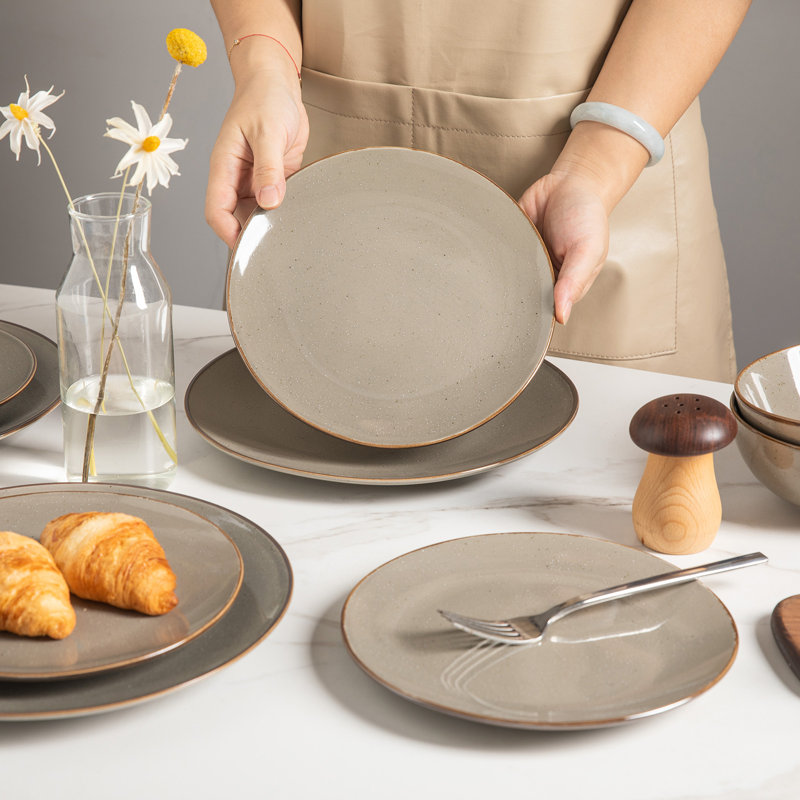  Service de table en grès 12 pièces, service pour 4 Sesame, Brun