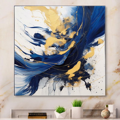 Art mural bleu foncé et or V - Fractals