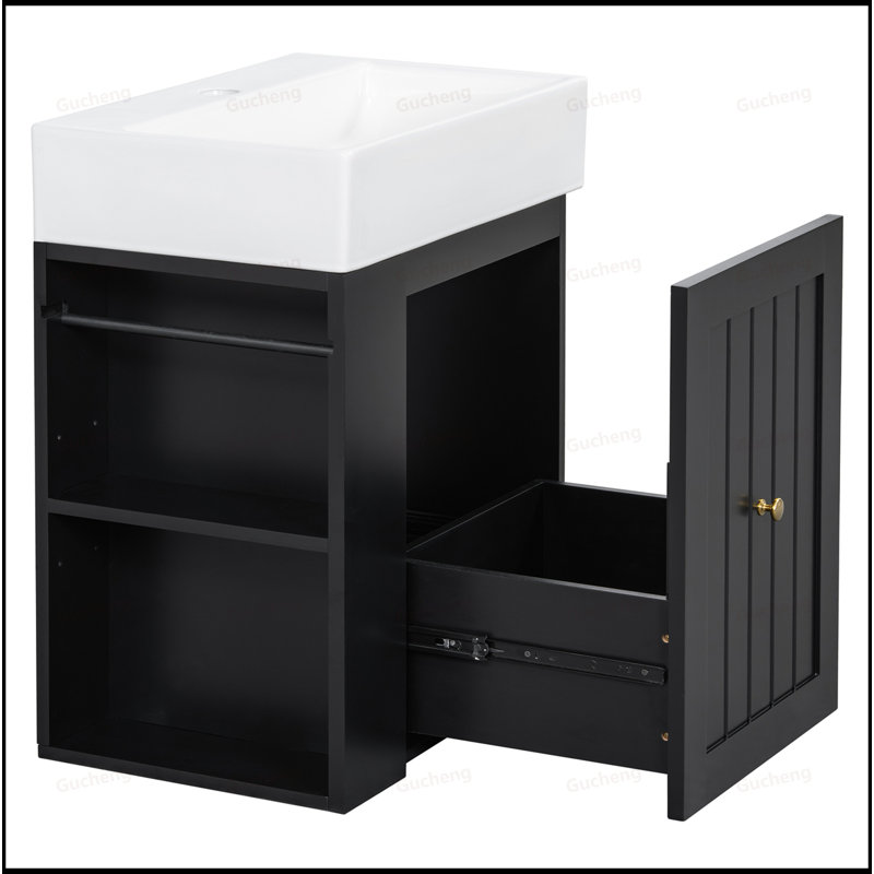 20"Small MDF Bathroom Vanity With Ceramic Sink, Black