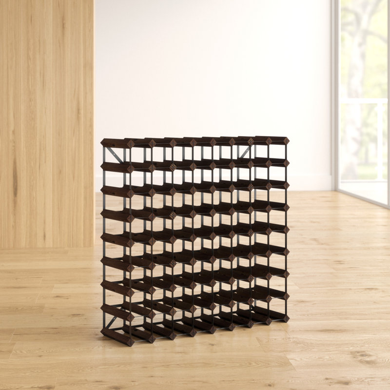 Liddle 72 - Bottle Solid Wood Wine Bottle Rack, Dark Oak Stained Pine / Black Steel