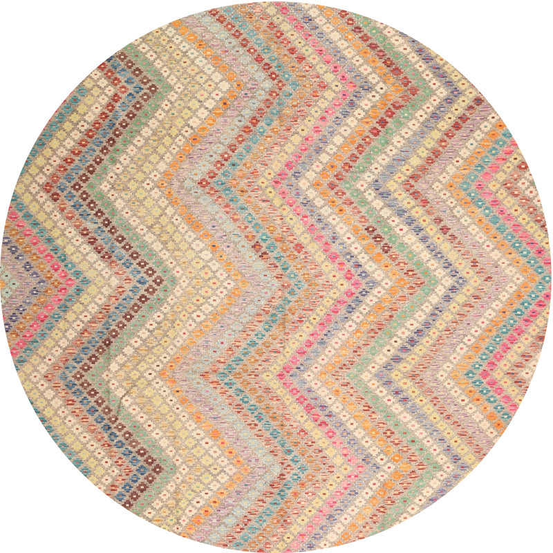 Tapis contemporain jaune / orange / rouge, Rond 6 pi