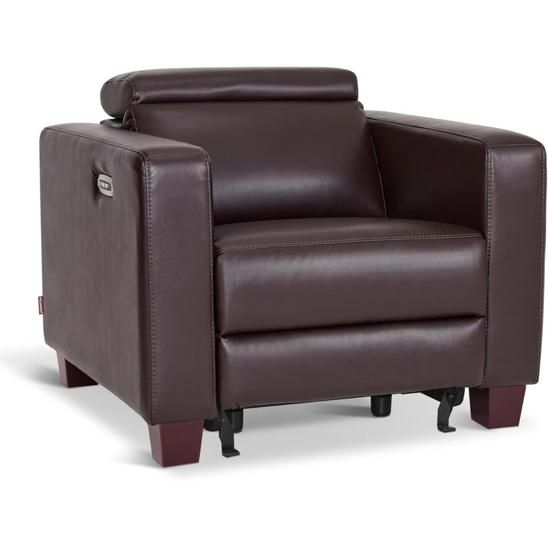 Wall-hugger Power Recliner, High Leg Recliner with Adjustable Headrest, for Small Spaces, Faux Leather, Brown