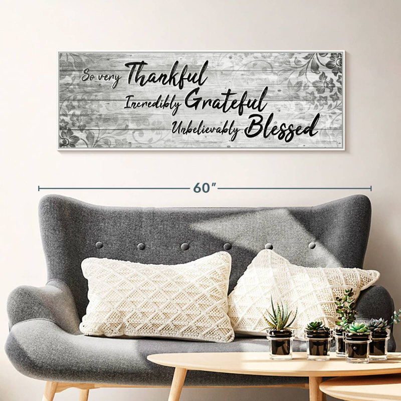 Plaque murale «Thankful Grateful Blessed IV», 46 po x 16 po, Cadre flottant blanc
