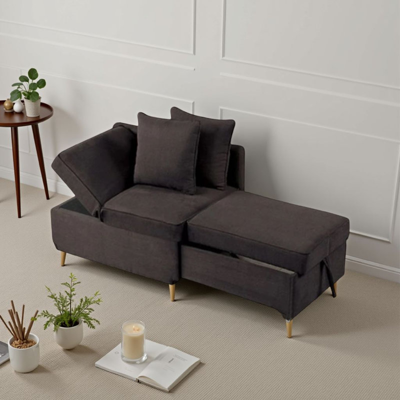 Futon modulaire convertible Bernie, gris, configurations multiples, 2 coussins, Gris
