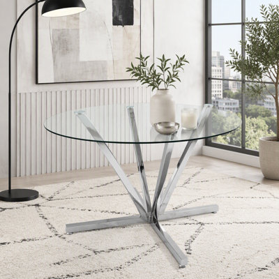 45.27-Inch Round Tempered Glass Dining Table