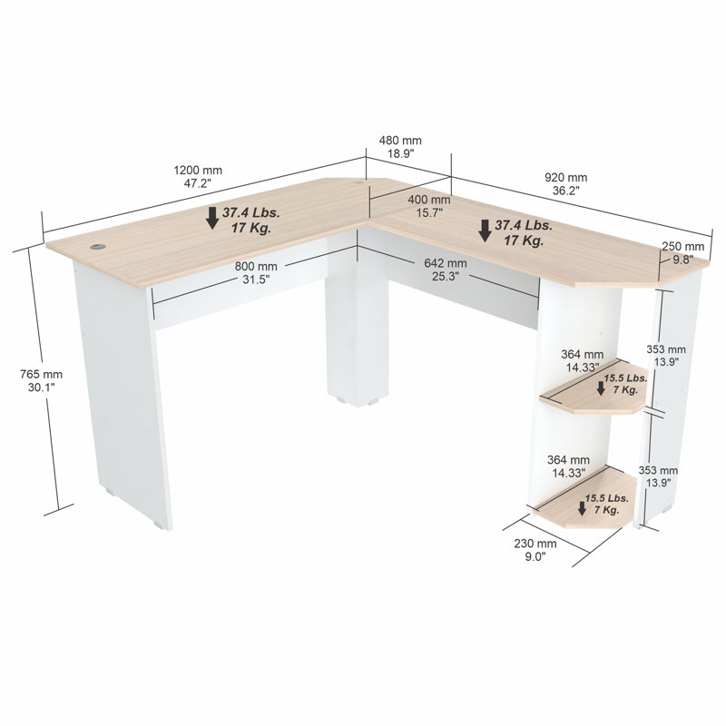 Juliahnna L-Shaped Writing Desk, Beige/White
