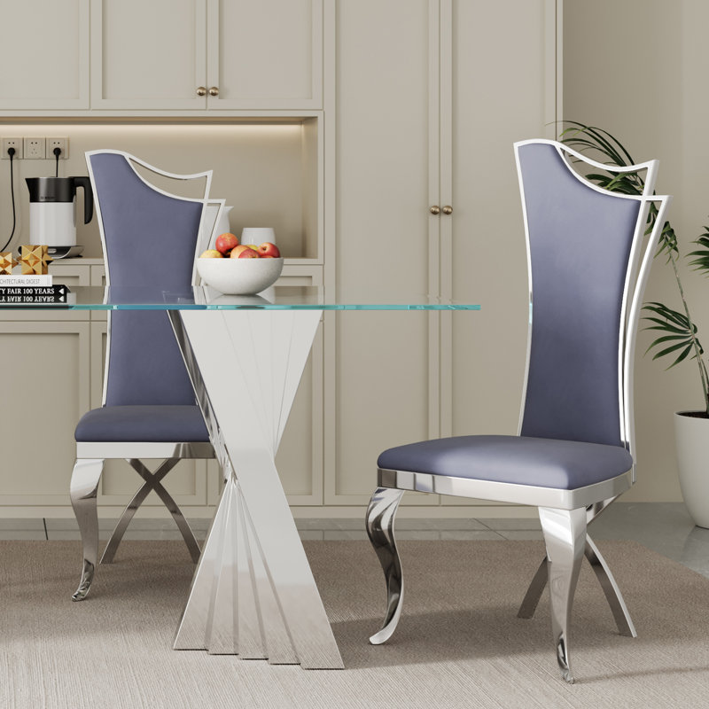 Ensemble repas, 5 pièces: table, 4 chaises, Argent argent, Gris/argent