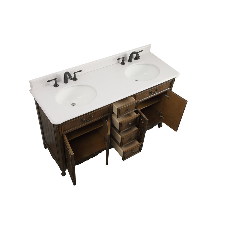 Ensemble de meuble-lavabo double 60 po Angelique, Sarcelle, Blanc pur