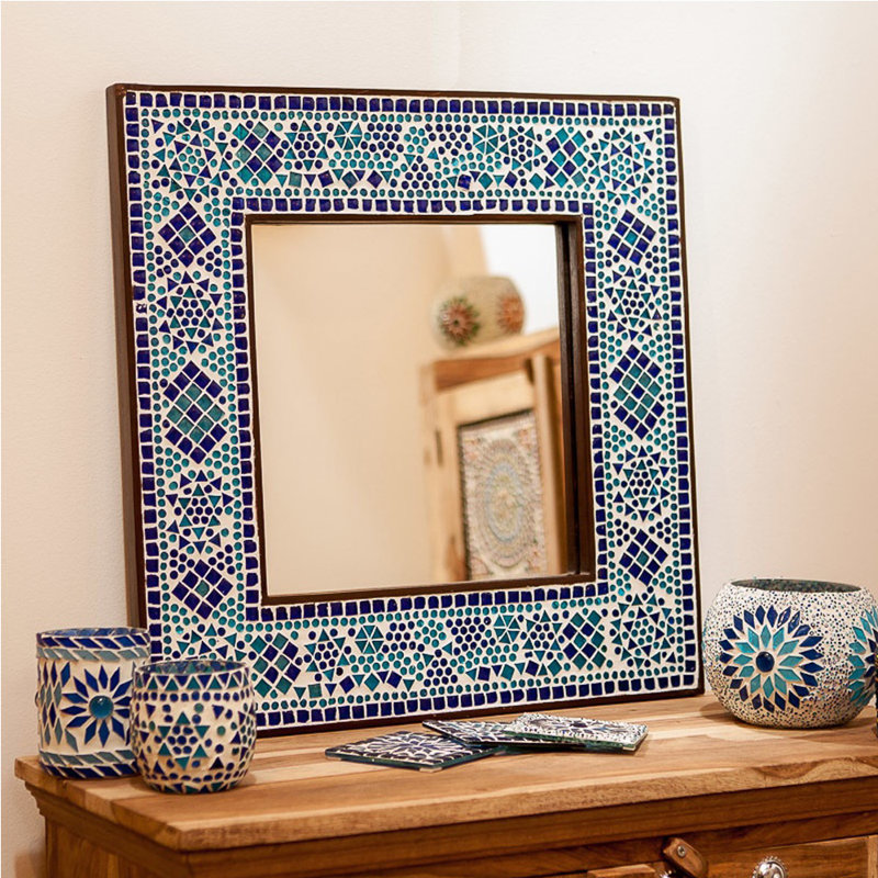Celis Flat Wall Mirror, Blue