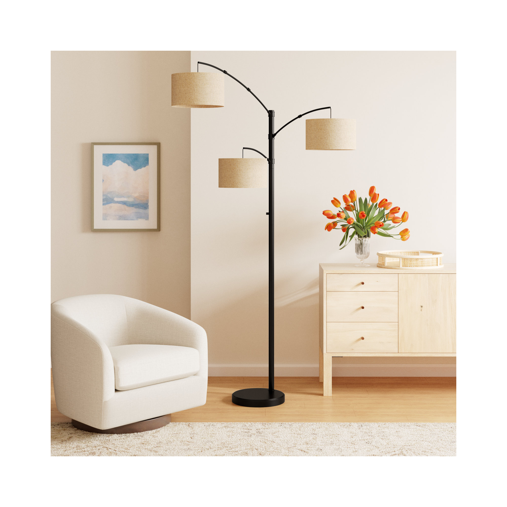 Atelier 82'' Floor Lamp, Light Brown, Dark Bronze