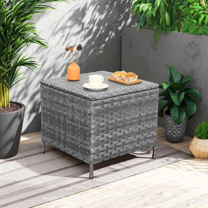 Table basse d'extérieur en osier avec table de bout et rangement, Gris