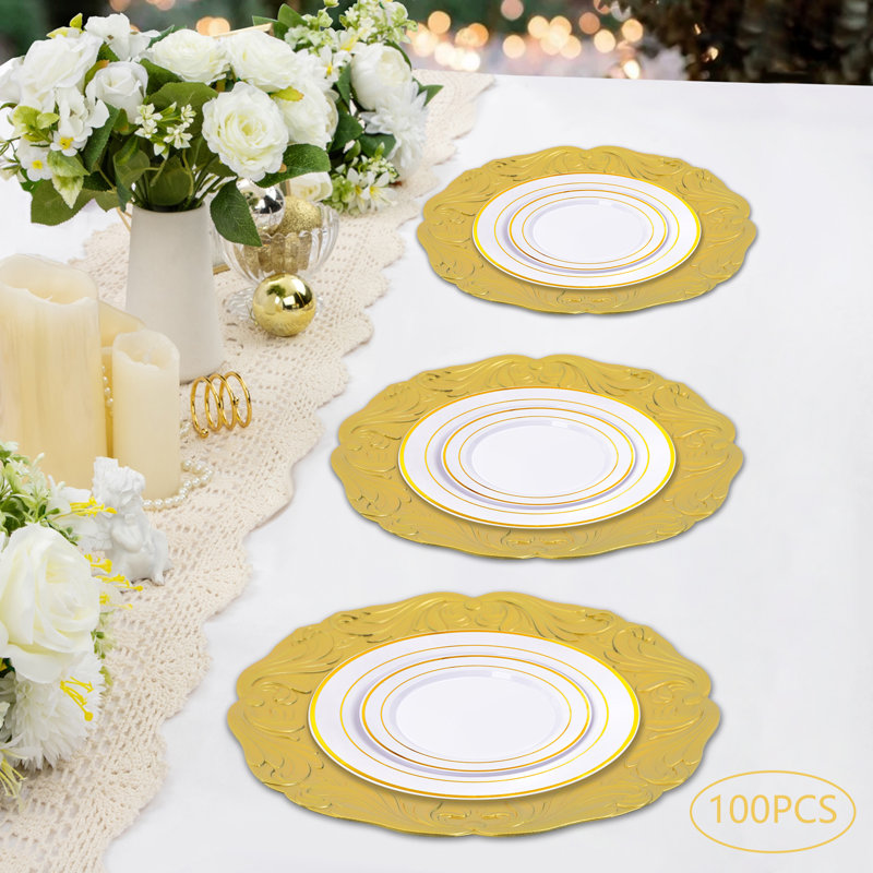 100Pcs Antique Charger Plates, Gold