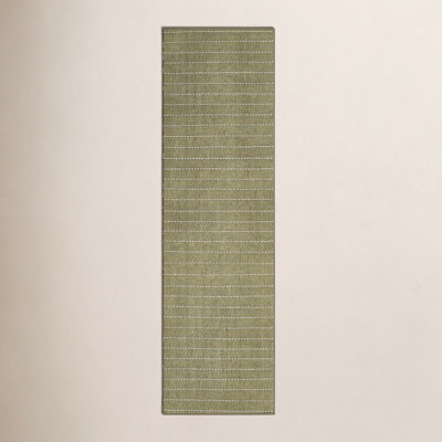 Amita Green Beige Hand-Loomed Striped Rug