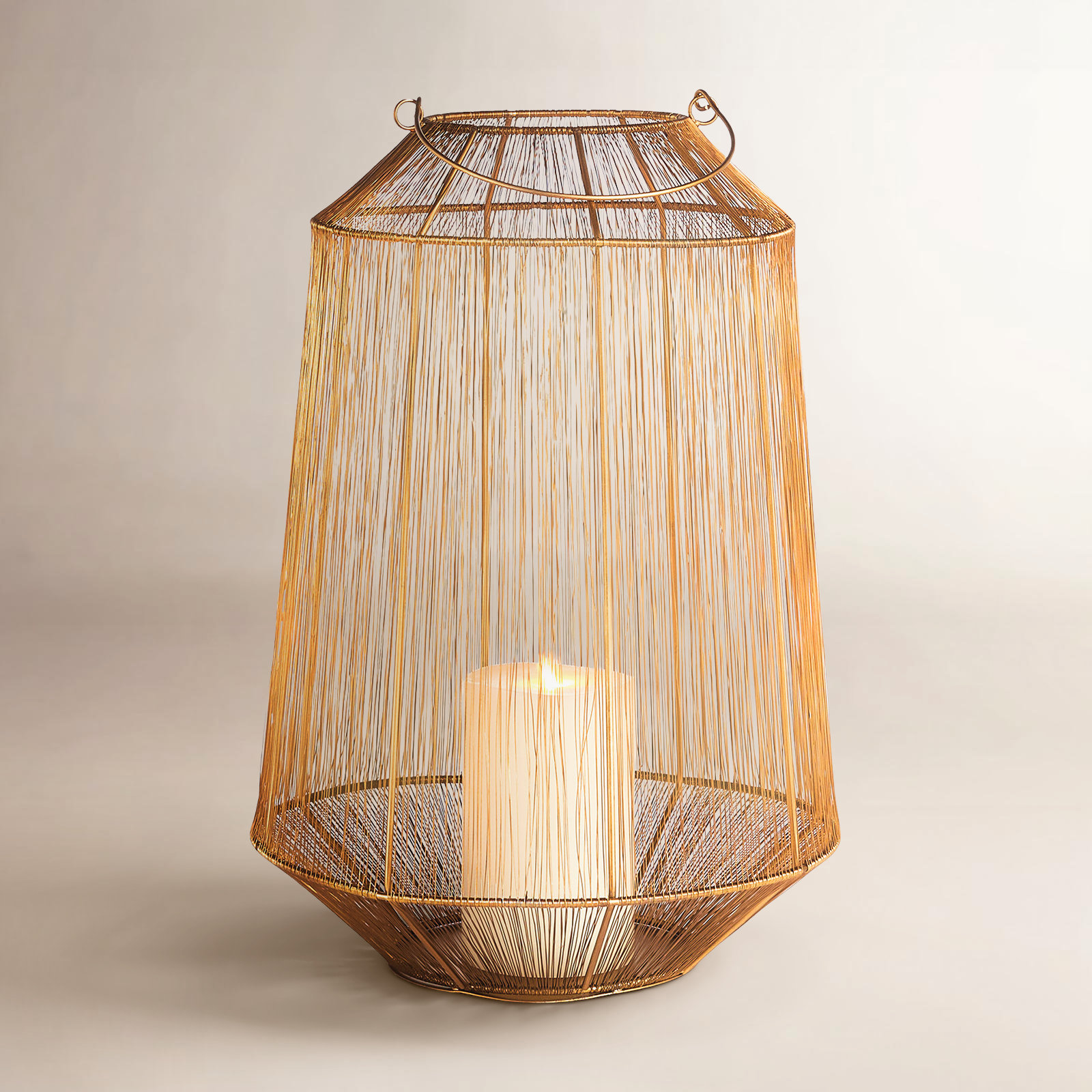 Metal Lantern Candle Holder, 13.5" H x 10.5" W x 10.5" D, Antique Brass