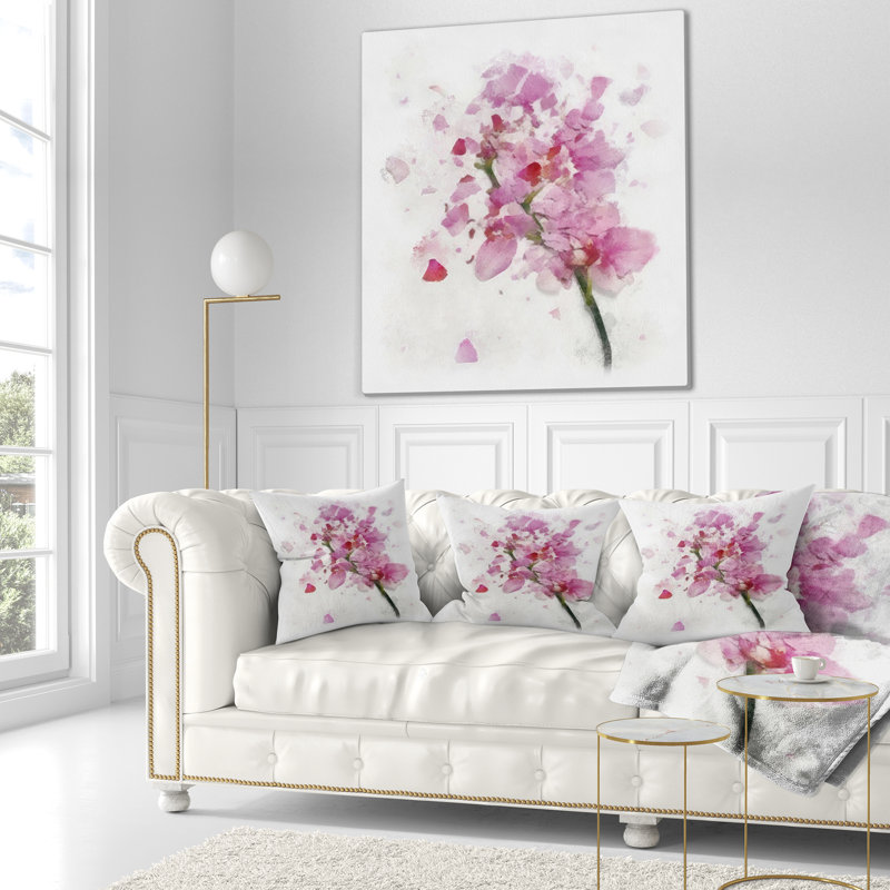 Fleur rose avec pétales tombants - coussin à imprimé floral, 16 po x 1 po, Coussin décoratif