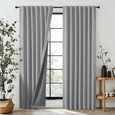 Thermal Insulated Faux Linen Textured 100% Blackout Curtains for Bedroom Rod Pocket & Back Tabs (Set of 2)